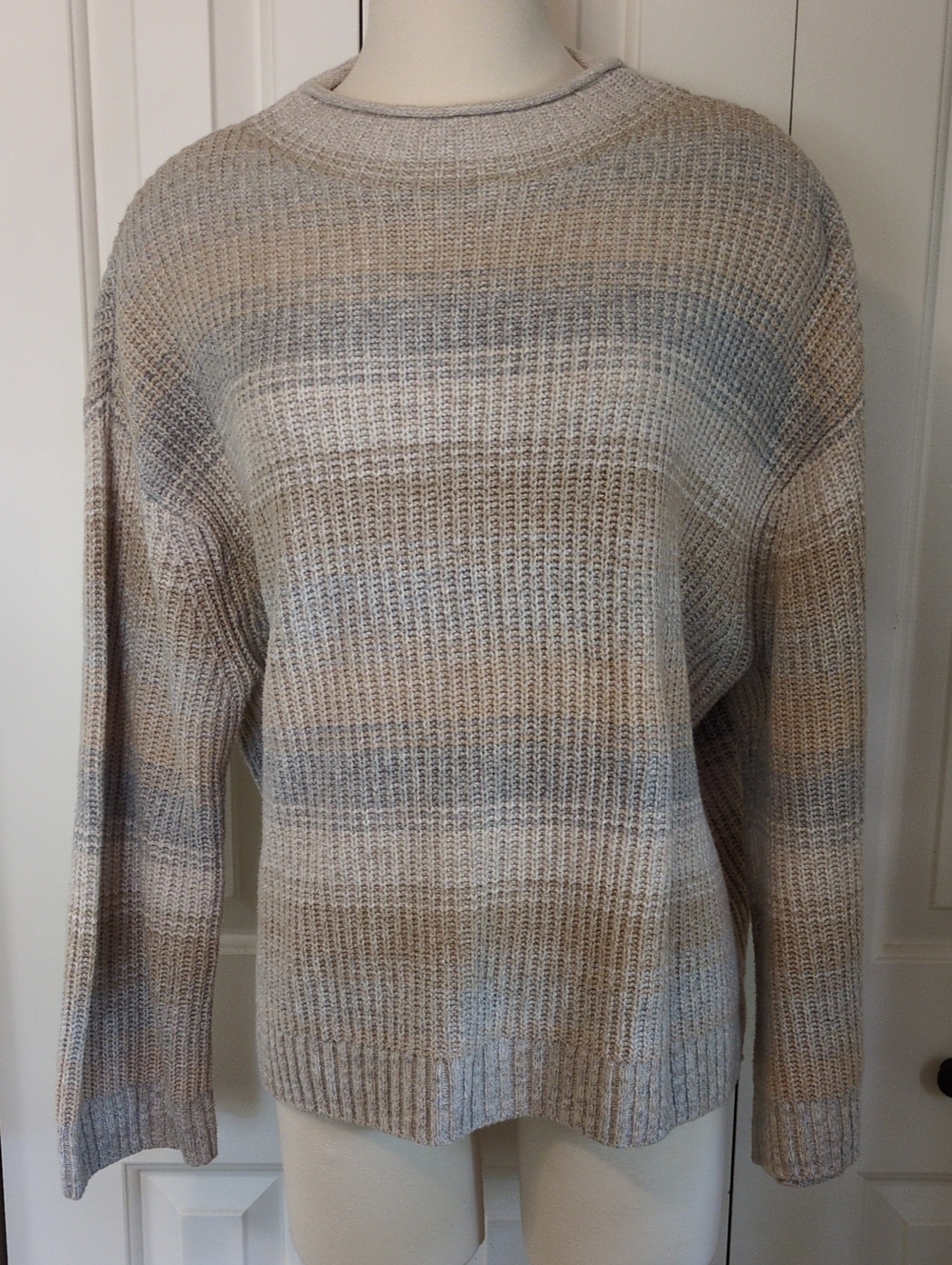 GAP Cream and Light Gray Striped Knit Sweater